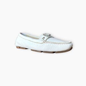 Bally Jockey White Pebbled Leather Driving Loafers Shoes Italy Size 35 1/2